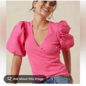 Maeve Anthropologie Fuchsia Puff Sleeve Wrap Top